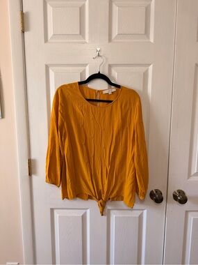 LOFT Mustard Yellow Tie-Front Long Sleeve Blouse